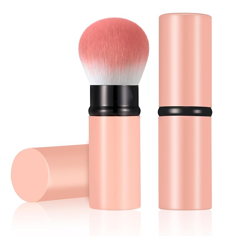 Pincel retrátil para maquiagem facial Falliny Kabuki rosa