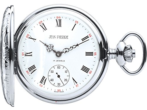 I LUV LTD Pocket Watch Ornate Half Hunter with 17 Jewel Mechanical Chrome - Luxury Gift