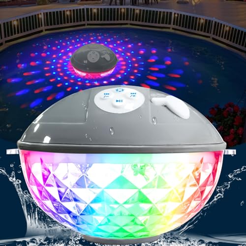 KingSom Portable Bluetooth Speakers with Colorful Lights,Pool Speaker IPX7 Waterproof Floating Speaker for Pool,Stereo Sound,Rich Bass,Built-in Mic,Hands Free Call Bluetooth Pool Speaker for Hot Tub