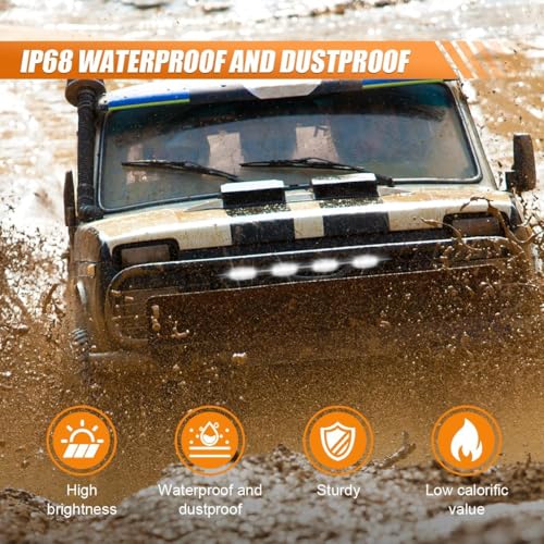 Image of Car Front Grill Set of 4 Pcs Universal Smoked Shell DRL LED Emergency Warning Off-Roading Lights (4 X 4) for All Cars, Vans, SUV, Trucks (White)