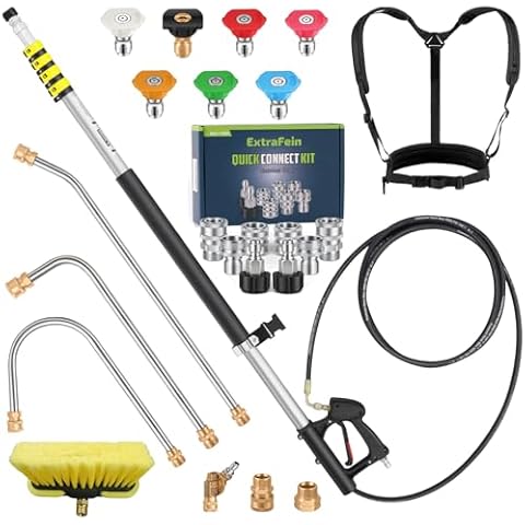 ExtraFein 24FT Telescoping Pressure Washer Extension Wand - Stainless Steel Pressure Washer Quick Connect Kit Cover