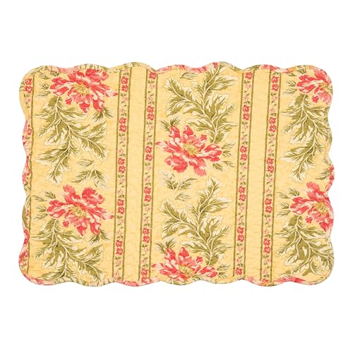 Image of Freya Green Leaves & Pink Flowers Vintage 100% Cotton Placemats 13 inch x 19 inch