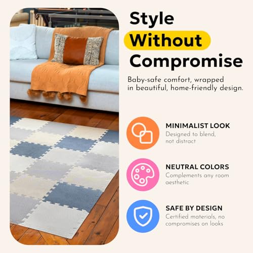 Image of MioTetto Baby Play Mat, Soft Foam Floor Tiles for Kids. Adjustable Interlocking Foam Tiles, Fits with 50x50 Playpen Baby mat for Crawling & Development, Safe & Non-Toxic Playmat for Babies 6-12 Months