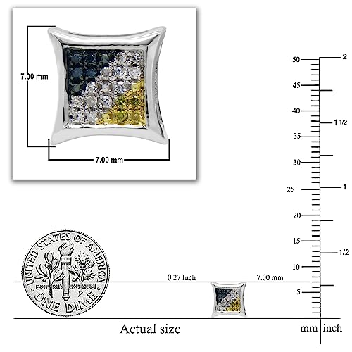 Dazzlingrock Collection 0.05 Carat (Ctw) Round White, Blue And Yellow Diamond Square Shape Iced Unisex Stud Earring (Only 1Pc) In 10K Yellow Gold In Screw Back #TOP4