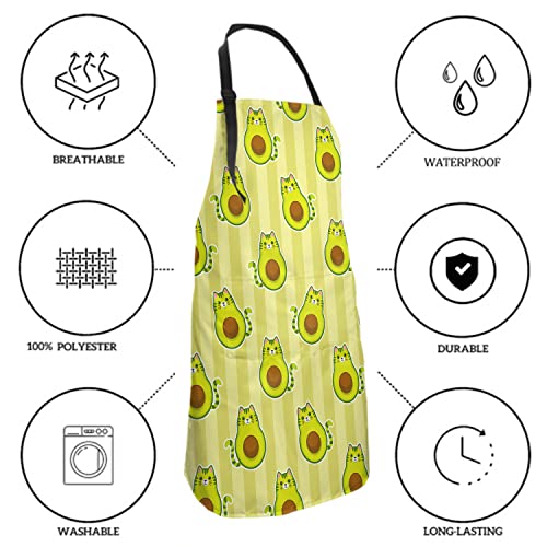 Cute Avocado Cat Aprons Kawaii Animal And Fruit Cooking Kitchen Bib Apron For Women Men With 2 Pockets And Adjustable Neck Strap And Waterproof Stain Resistant Polyester Summer Apron #TOP5