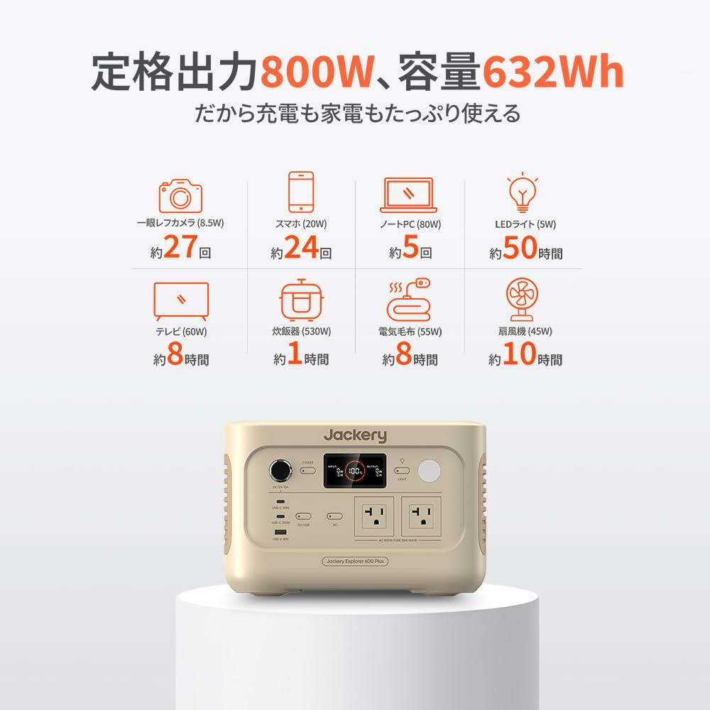 Amazon.co.jp: Jackery ポータブル電源 600 Plus 632Wh リン酸鉄 長 