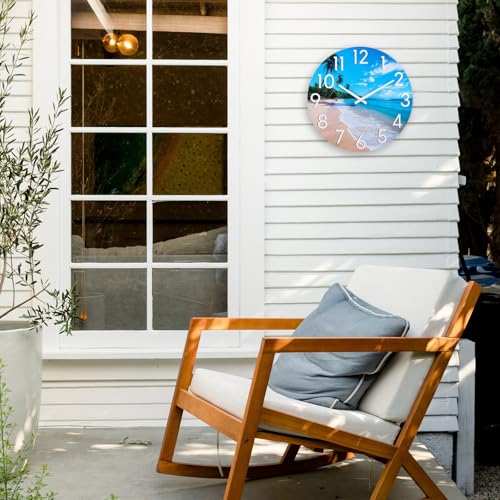 JoFomp Beach Outdoor Clocks for Patio, Large Outdoor Clocks Waterproof 8 Inch with Glass, Outdoor Wall Clocks Battery Operated, Pool Clock Outdoor Weatherproof, Outside Clock for Backyard/Garden by JoFomp - Used condition - Image 7