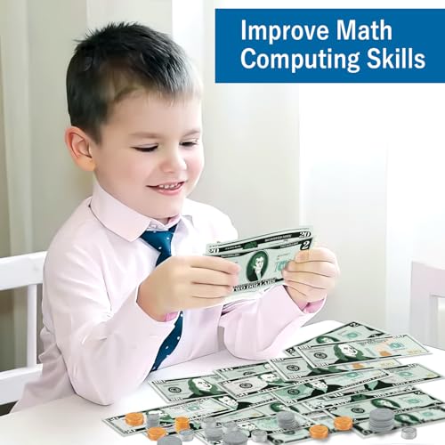 195Pcs Play Money Teaching Math Sets,Number Learning Education Play Money for Kids 3-8 Year Old Teaching, Number Learning Education Toys for Kids Develops Early Math Skills, Preschool Math Games