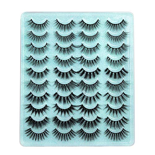 False Eyelashes Wispy Cat Eye Lashes Pack 18mm Faux Mink Lashes 20 Pairs 10 Styles Mixed Soft Lightweight Reusable Handmade Fake Eyelashes Pawotence