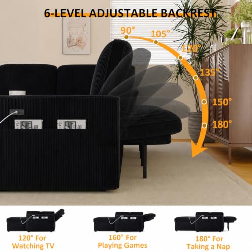 Image of Modular Sectional Sleeper Sofa with Pull Out Bed, 108 Inch U Shaped 7 Seat Couches for Living Room, Chenille Fabric Cloud Couch Bed with Storage, Reclining Backrest, USB Charging, Corduroy