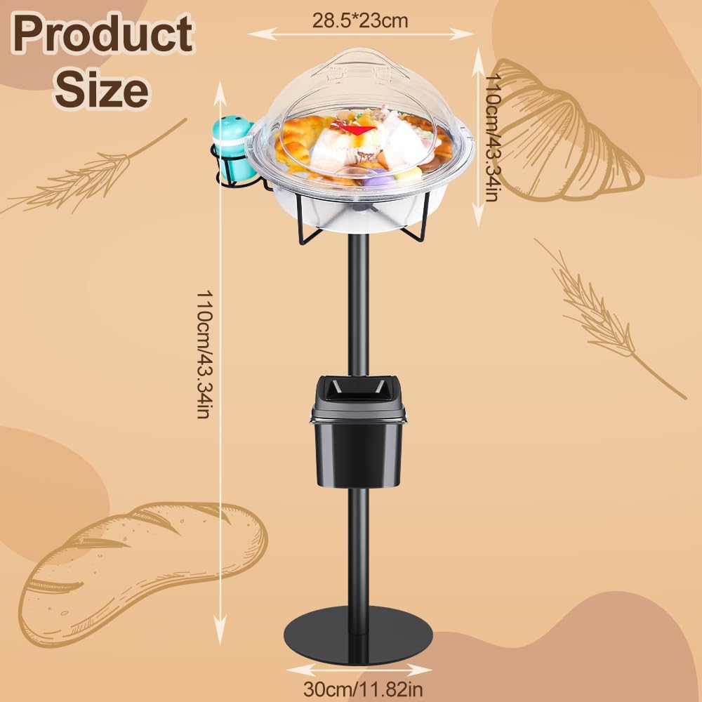 Sample Stand Black Metal Demo Stand, Food Sample Display Stands, Food Tasting Stand with Toothpick Box and Rubbish Bin for Supermarkets, Bakeries and Other Food Shops