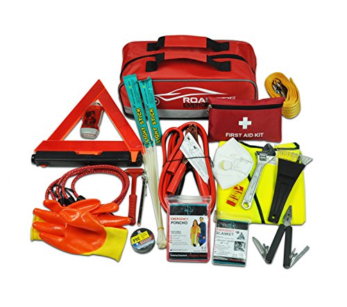 General Medi 127-Pieces Roadside Car Emergency Kit Include Mini First Aid Kit, Jumper Cables,Tow Rope, Bandage, Safety Vest, Emergency Triangle, All in One Pack
