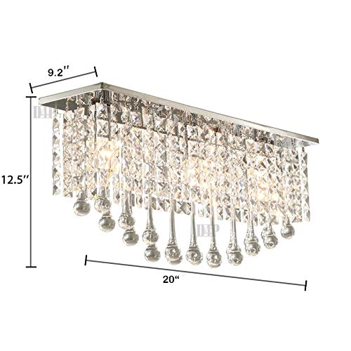 Image of Crystal Glass Stainless Steel Chandelier with Glass Bead and Sparkling K9 Crystal 4 (Yellow,Corded-Electric)