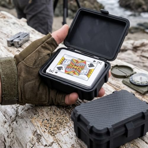 Image of Rugged Playing Card Storage Box with Snap Lock, Premium Carbon Fiber Finish, Durable Travel Case for Card Decks, Universal Compatibility - Holds upto 2 Deck (Black)