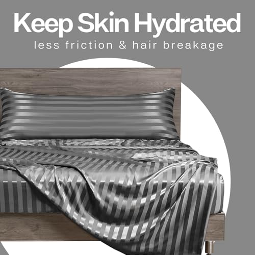Image of MR&HM Satin Body Pillow Cover, Soft and Breathable Body Pillow Case with Envelope Closure, Cooling and Silky Long Pillowcase for Hair and Skin,Grey (20x54, Dark Grey Striped)