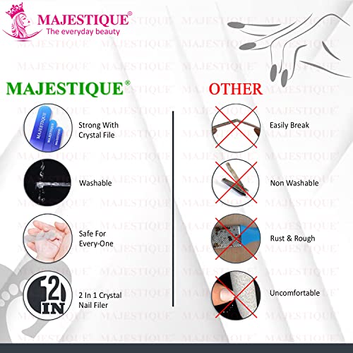 Image of Majestique Crystal Nail Filer, Fingernail Files with Double Sided Glass Etched Filing Surface - Professional Manicure Nail Care Tool for Women and Girls - Color May Vary