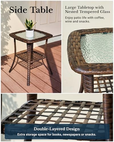 HILLGA Luxury Outdoor Swivel Rocker Patio Chairs of 2 with 6 Inch Thick Cushions and Side Table, Swivel Outdoor Chairs 3PCS High Back Wicker Patio Furniture Set for Porch, Balcony, Deck in Blue - Image 7