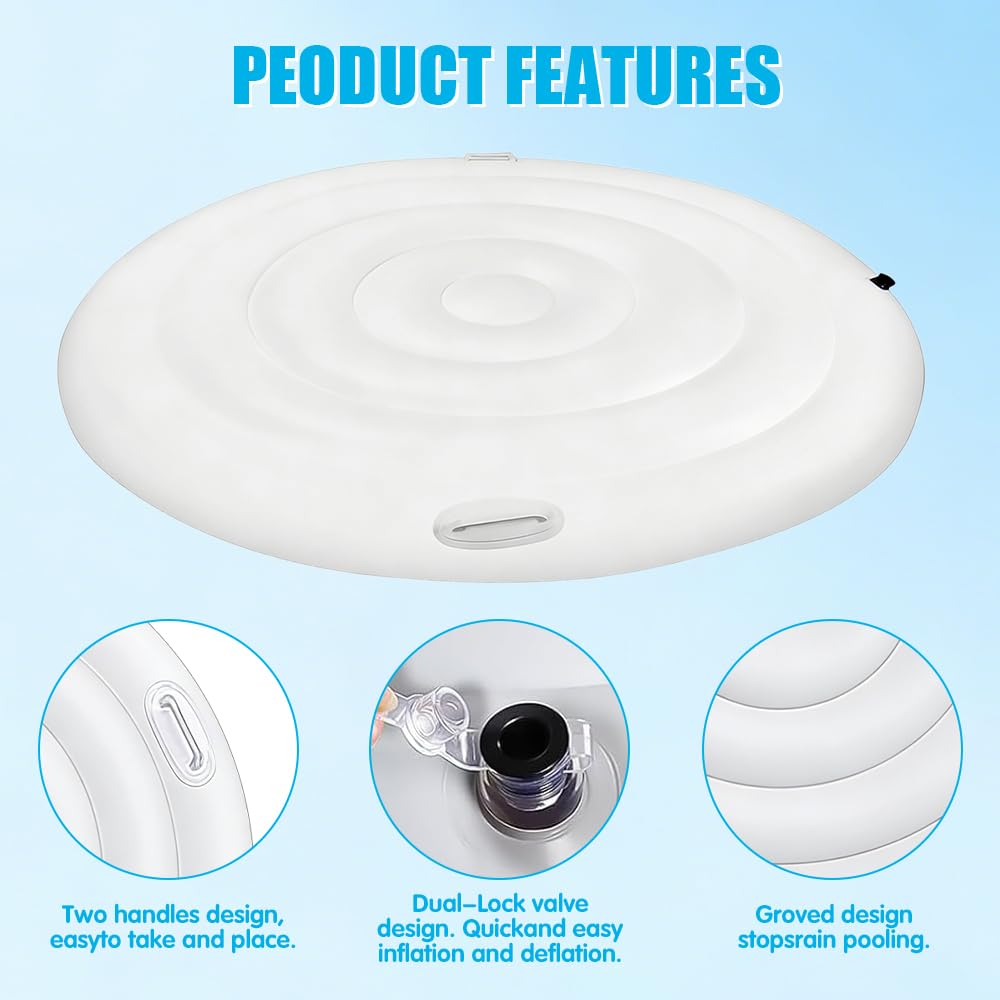 Couverture de Spa Gonflable, 140cm Couvercle Gonflable Rond, Couvercle Spa, Couverture de Bain Gonflable avec Poignées, pour Spa, pour Extérieur Jardin (Blanc)