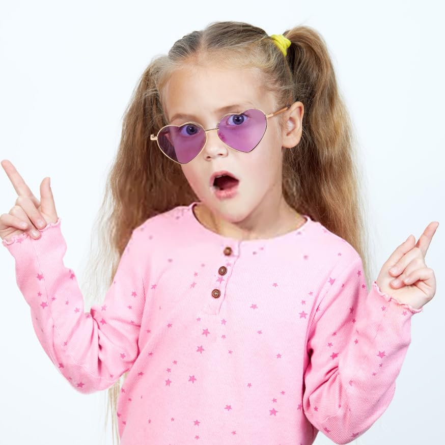 FEISEDY Kids Polarized Heart Sunglasses for Girls & Boys, Sweet Lovely Metal Frame UV400 Protection for Age 5-10 B28513