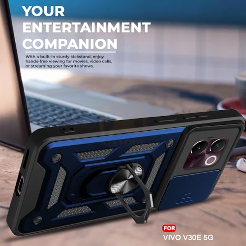 Image of Armor Bumper Back Cover Case for Vivo V30E 5G | Rotating Camera Cover, Ring Holder & Kickstand | Heavy Duty & 360 Degree Protection Vivo V30E 5G Back Cover (Blue)