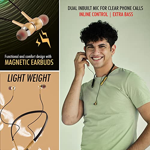 Image of RD M6 Wireless Bluetooth Neckband | 10mm Dynamic Drivers | 50H Playtime | Bluetooth v5.0 | ENC Noise Cancellation | Dual Mic | IPX4 Water Resistant | Smart Voice Assistance | Gold