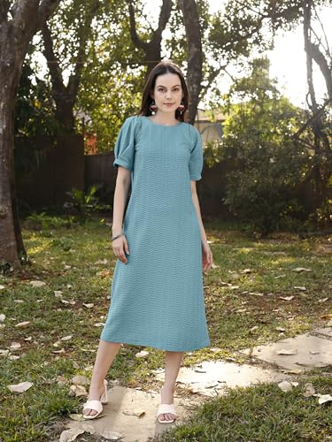 Image of PURVAJA Women's A-Line Below Knee Length Dress (Yuvi-011-013)