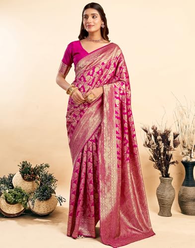 Image of SIRIL Women's Banarasi Silk Saree Pure Silk Saree With Unstitched Blouse Piece
