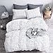 NANKO Queen Duvet Cover Set Grid, 90x90 Soft Bedding Cover, Luxury Cool Lightweight Microfiber 3pc Set (1 Cover 2 Pillowcase) with Zip,Tie - Modern Style Preppy Room Decor Bed Quilt Cover, Plaid White