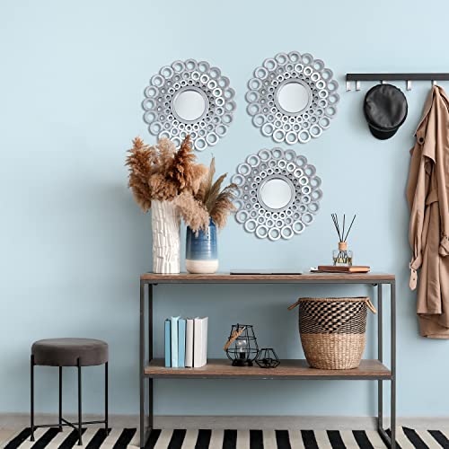Image of Mirrorize 10 inch Silver Round Mirror Wall Decor Set, Silver Wall Mirrors Accent Decor for Living Room, Decorative Silver Mirrors for Wall Decor Set of 3, (IMP8566)