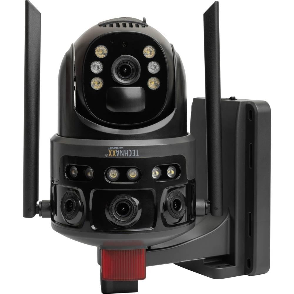 Technaxx TX-329, doppia telecamera di sicurezza 4G per esterni con pannello solare da 8W - 3MP FullHD, rotazione di 345°, visione notturna, batteria da 8000mAh, audio bidirezionale, IP65