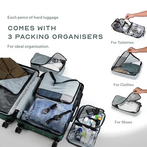 Image of Assembly Trolley Bag Set of 3 with TSA Locks & Enhanced Protection, Complete Polycarbonate Hard Shell Trolley Bag Collection for Adventure Travel, Green, 20+24+28 Inch