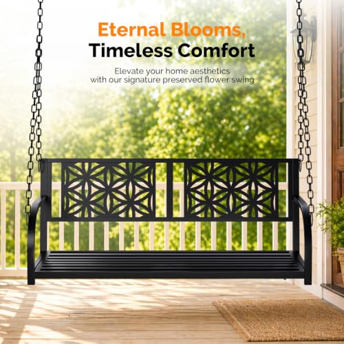 Image of VINGLI Heavy Duty Metal Porch Swing, 550 LBS Outdoor Swing Bench, Floral