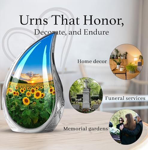 Image of Teardrop Sunflower Urns for Human Ashes - Sunset Sunflower Urn for Human Ashes Adult Male - Cremation Urns for Men and Women - Funeral Urn for Adult Woman 10inch