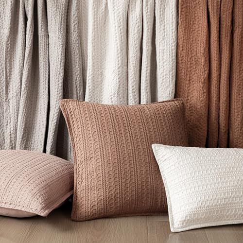 Image of Foindtower Set of 2 Decorative Cotton Waffle Weave Throw Pillow Covers Euro Shams Cushion Covers Accent European Pillowcase for Bed Couch Sofa Bedroom Living Room Home Decor 22x22 Inch Coral Pink