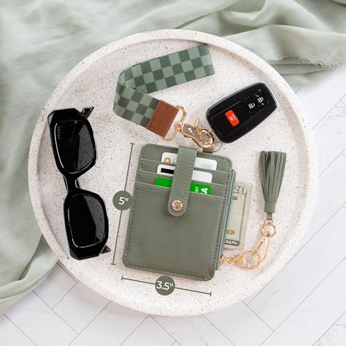 Image of Stylish Wristlet Keychain Wallet for Women, Slim Zipper Credit Card Holder | RFID Blocking Wallet with Clear ID Window, Tassel, Lanyard and Gold Rings - Plenty of Storage in an Easy Carry Design