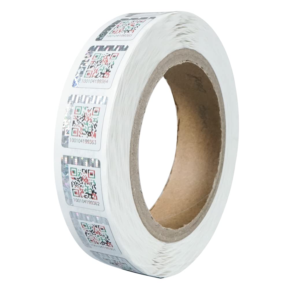 1 rollo/1000 unidades 22 x 22 mm etiqueta anti-falsificación autoadhesiva original autenticidad verificación seguridad código QR 3D holograma etiqueta con número de serie único (plata)