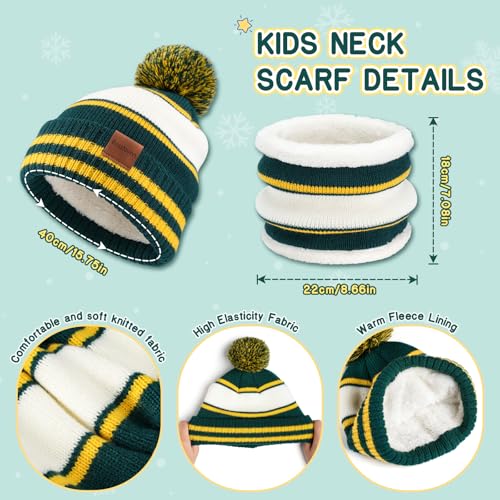 Image of Kids Winter Hat Gloves Scarf Set: Girls Boys Beanie Fleece Lined Ages 6-10