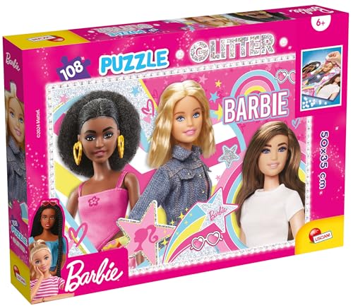 Lisciani – BARBIE Glitzerpuzzle – 108 Teile – Reflexionsspiel – Lernspiel – 50 x 35 cm – Querformat – Glitzerpuzzle – Fördert motorische Fähigkeiten – Für Kinder ab 4 Jahren