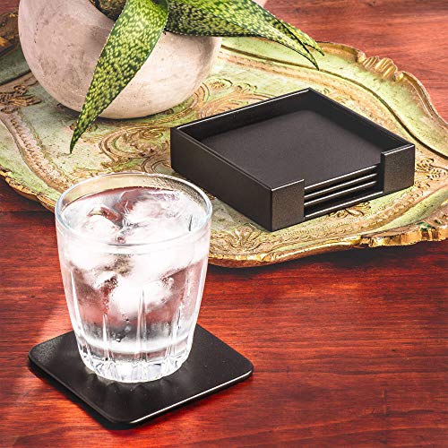Dacasso Black Leather 4-Square Coaster Set #TOP1