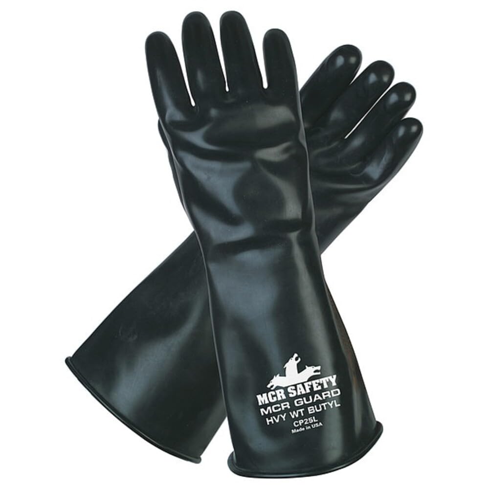 MCR Safety CP25L - Guantes de goma de butilo, acabado suave de 25 mil, puño enrollado, 14 pulgadas de longitud, grande, 1 par