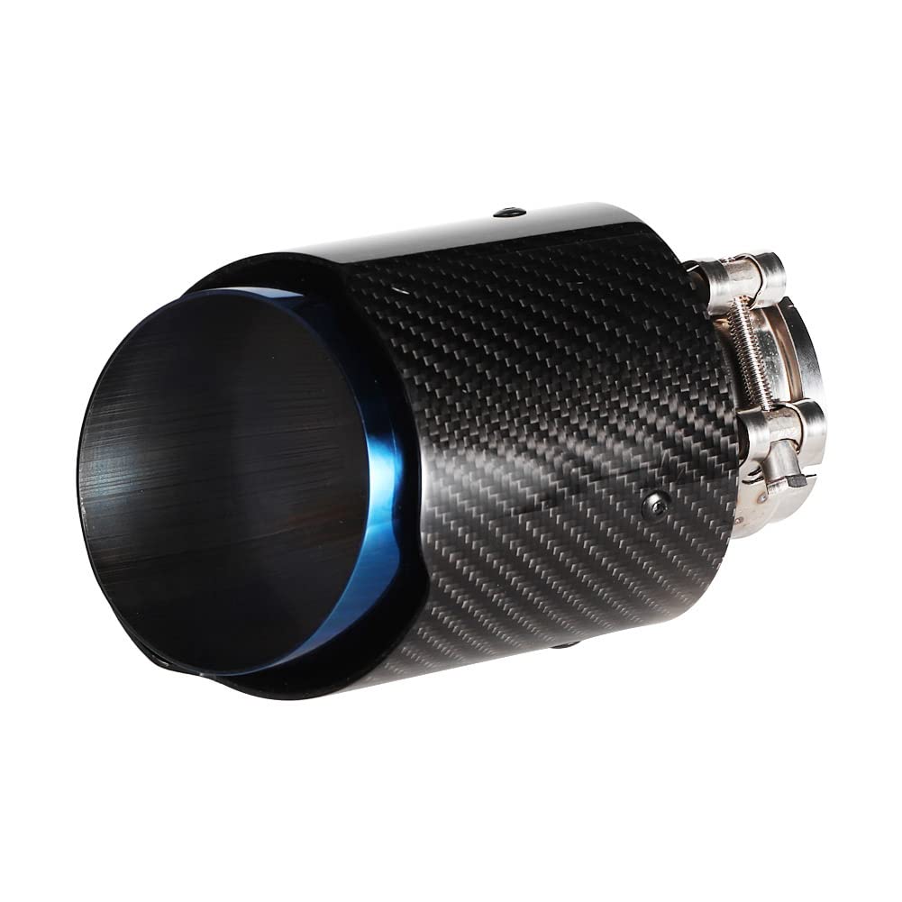 Terminale Scarico auto, 63-101mm Universale Terminale di Scarico Silenziatore Marmitta di Coda in Acciaio Inox e Fibra di Carbonio Lucido per Autoveicoli