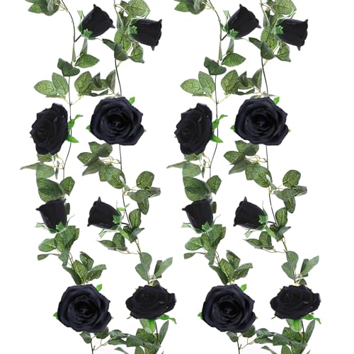 Felice Arts 2 Pack Black Artificial Flower Garland 6.5FT Fake Rose Vine