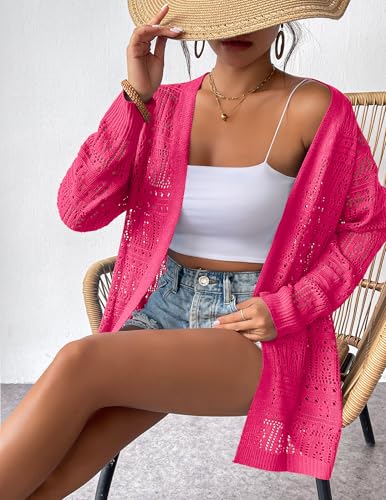 Image of Zeagoo Womens 2026 Summer Crochet Cardigan Sweaters Lightweight Long Sleeve Open Front Kimono Boho Knit Cover Ups