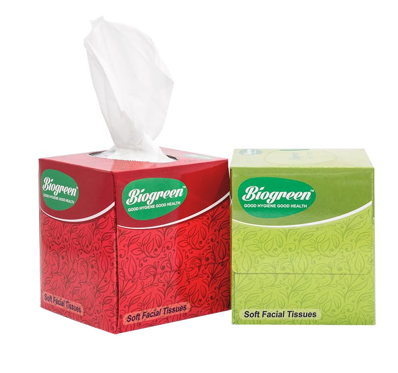 Biogreen Soft Facial/Face Tissues, 2 Ply 80 Pulls Each Box - Pack of 2 | square box facial tissue | Cube Facial Tissue Box For Car Glove Box Access, Home, Shop Multipurpose (B078K9FY65) Amazon Price History, Amazon Price Tracker