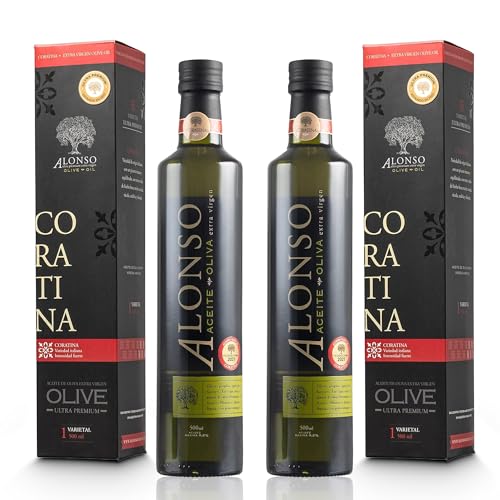 Alonso Coratina Olive Oil Extra Virgin - 643mg/kg High Polyphenol Olive Oil - Ultra Phenolic Drinking EVOO, Gold NYIOOC 2025, Oleocanthal, Chile, Single Source, 2025 Harvest, Family Farm - 500ml(2 Pack)