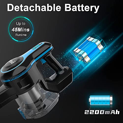 Image of INSE Cordless Vacuum Cleaner, 6-in-1 Rechargeable Stick Vacuum with 2200 m-A-h Battery, Powerful Lightweight Quiet Vacuum Cleaner, Up to 45 Mins Runtime, for Home Hard Floor Carpet Pet Hair- N5S Blue