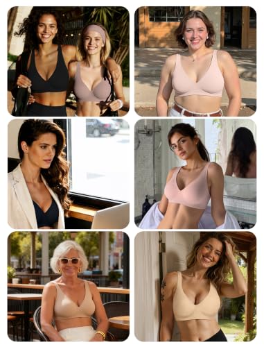 Image of Deep V Wireless Jelly Bras for Women Push Up Bralette Seamless No Underwire Support T-Shirt Comfort Plunge Full Coverage