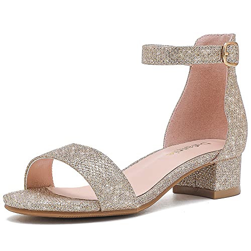 Dufannie Cham Heels For Girls Open Toe Ankle Strap Chunky Heel Pump Sandals Birthday Party Wedding School Performances Strappy Buckle Sandals (3603Glitter Cham 3) #TOP14