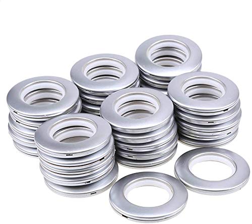 WCIC 32 Pack Curtain Grommets - Round Plastic Eyelet Rings, Inner Diameter 1-9/16 inch, DIY Roman Curtain Rings, Nanoscale Low Noise, Matte Silver