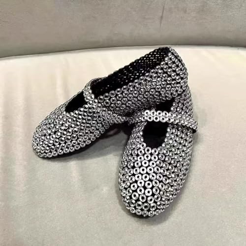 JANSEVEN Women Rhinestones Ballet Flats Fashion Crystal Flat Round Toe Sparkling Party Evening Shoes2